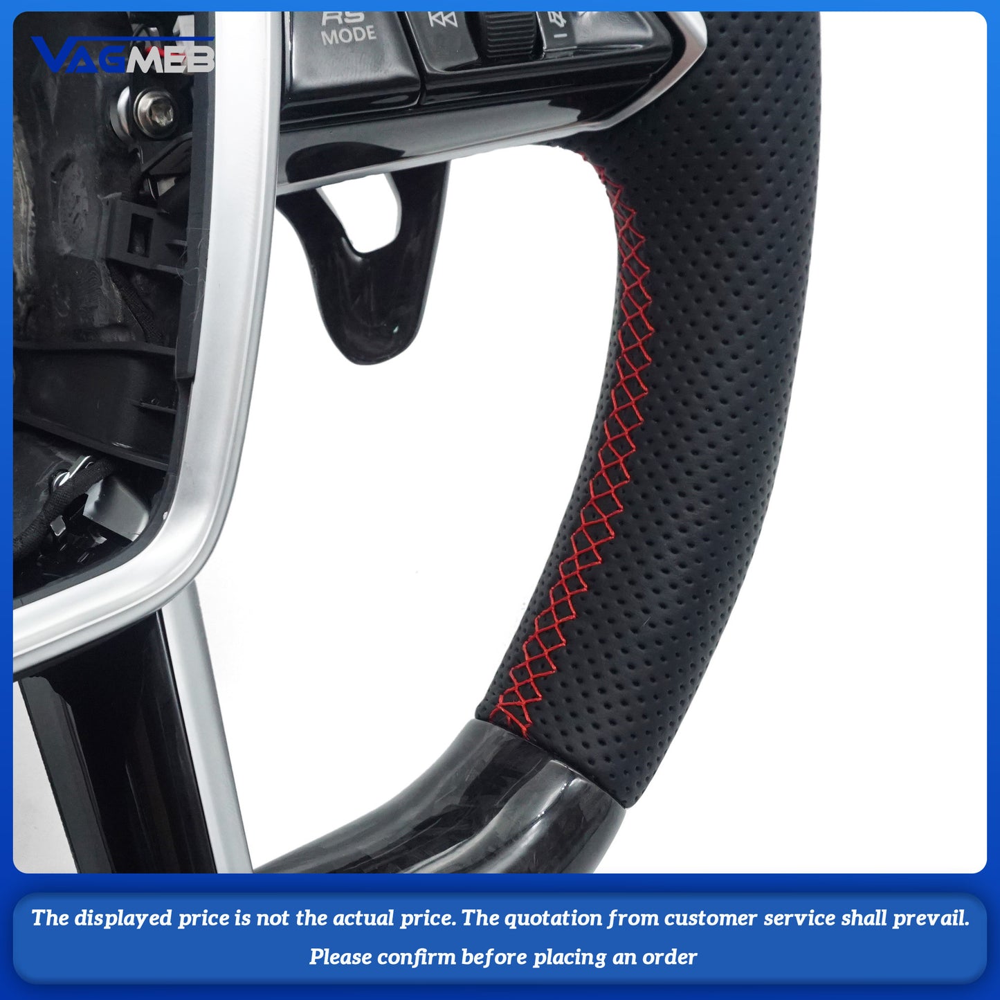 Forged carbon fiber genuine leather with red stitching, multifunctional sports steering wheel with heating For Audi A6 C8