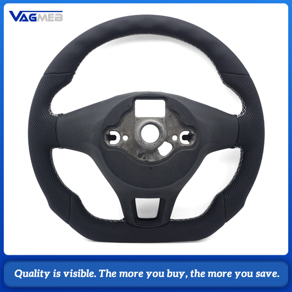 Universal Semi Perforated Leather Car Steering Wheel, White Stitching, Car Interior Sport Modification Steering Wheel For VW T6