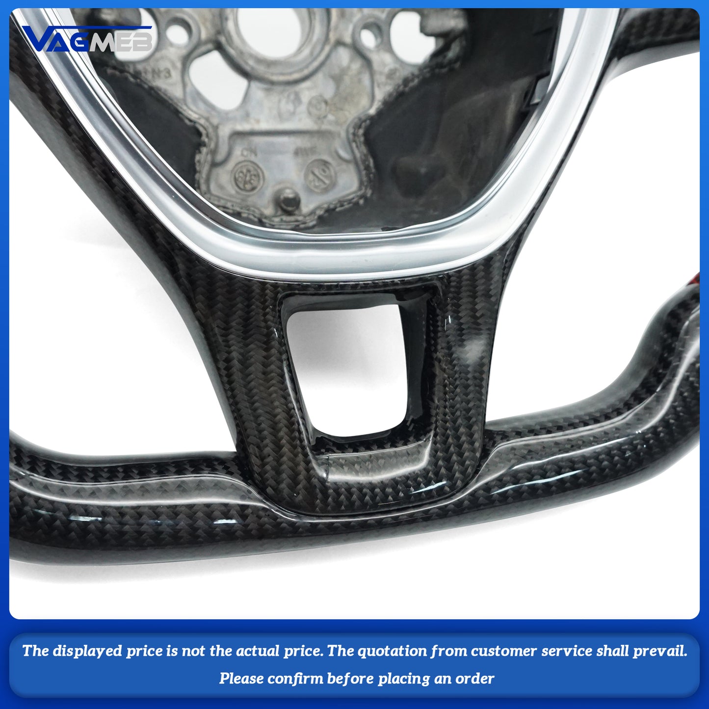 For VW Amarok, the left and right sides are genuine leather, the top and bottom are carbon fiber red lines, with carbon fiber button covers and double white correction marks