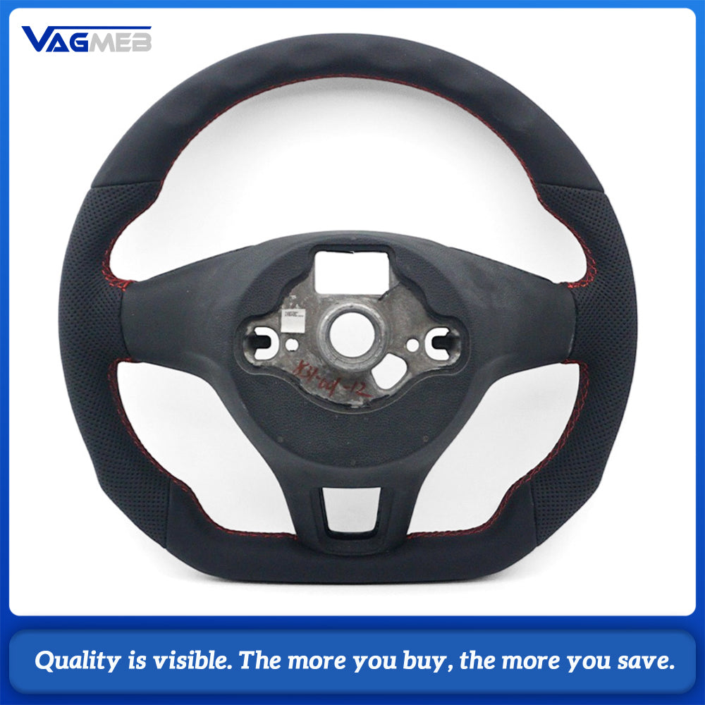 For VW T6 Half Perforated Leather Steering Wheel, Red Stitching Steering Wheel With Carbon Fiber Frame Car Modification Replacement Part