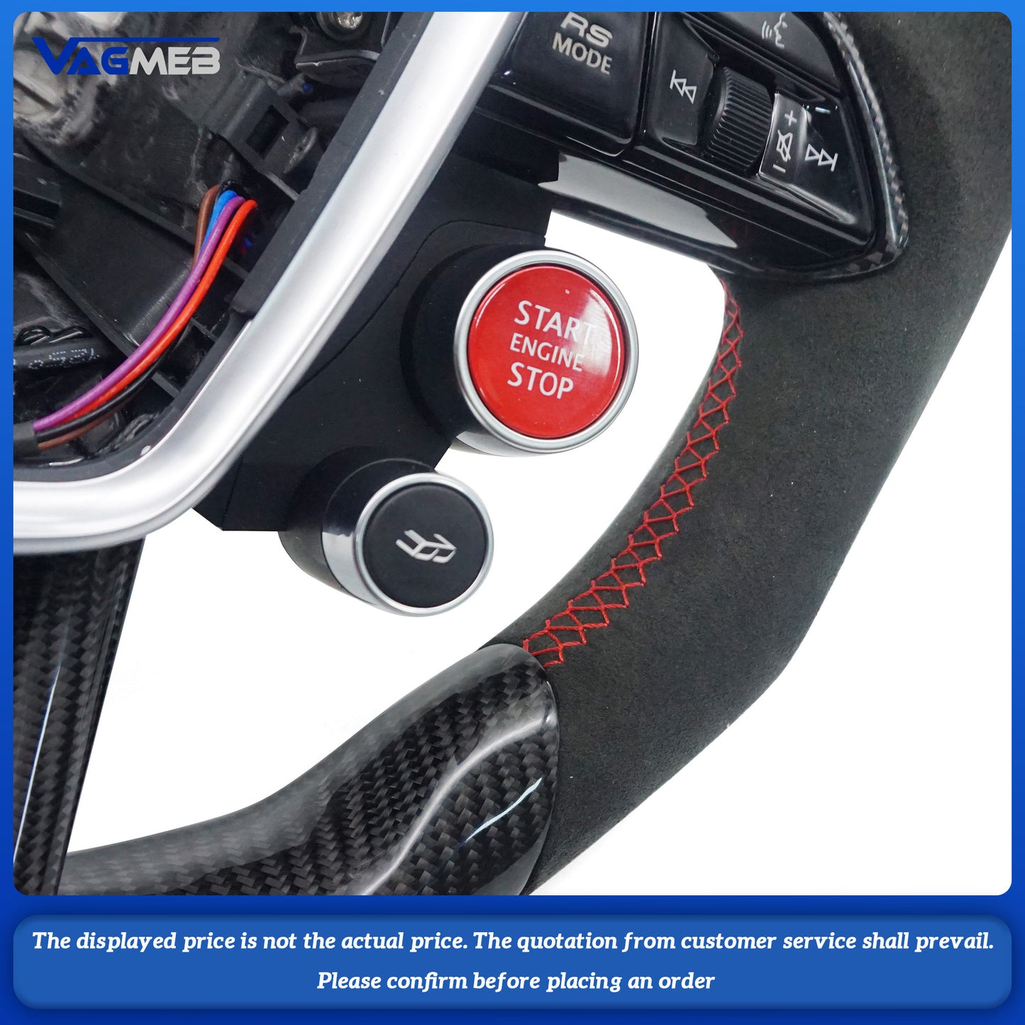 For Audi RS logo RS6C8, semi-suede Alcantara carbon fiber LED screen, red steering wheel