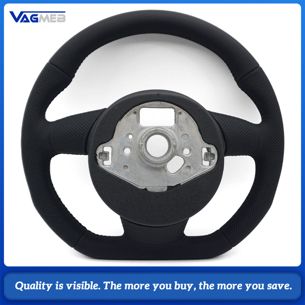 For Audi A4 B8 A3 8V A4 A5 A7 Q3 Q5 Q7 Black Stitched Full Leather Perforated Flat Bottomed Steering Wheel
