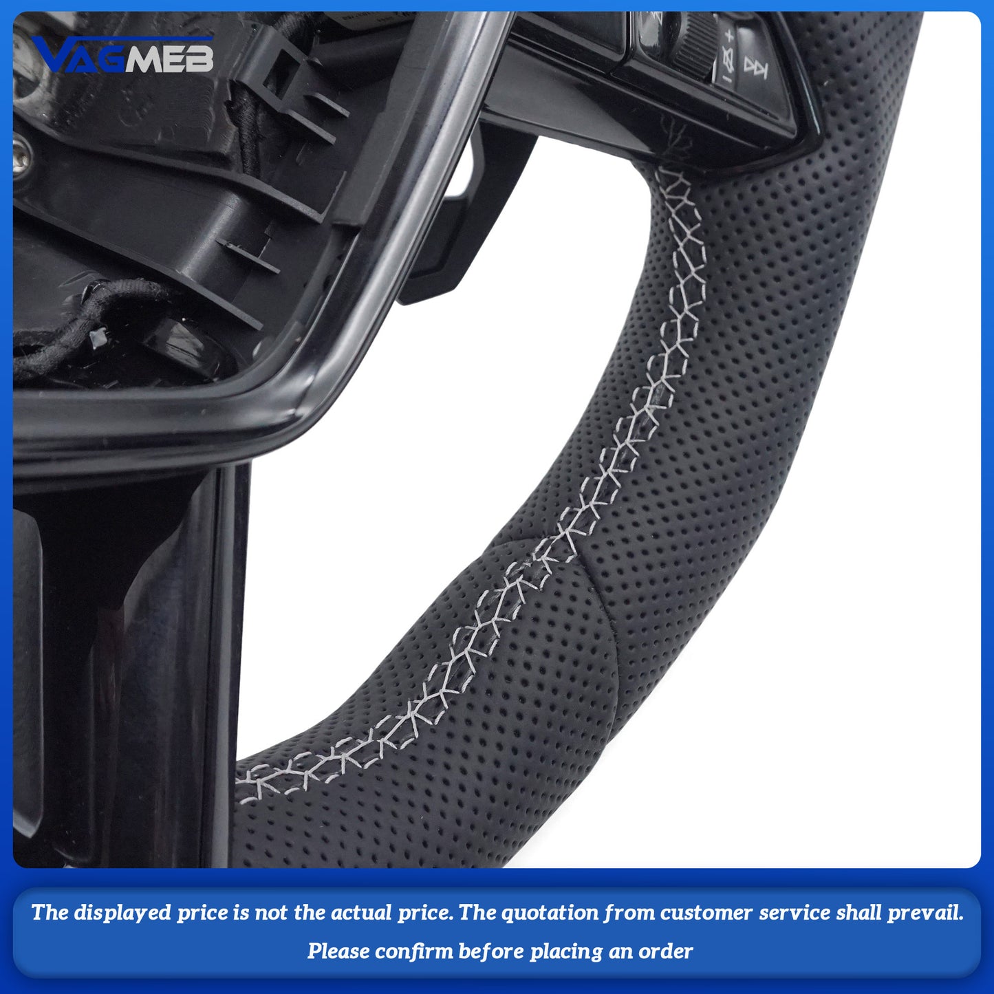 For Audi A6 C8 white stitching flat bottomed sports steering wheel with heating, Car Accessories