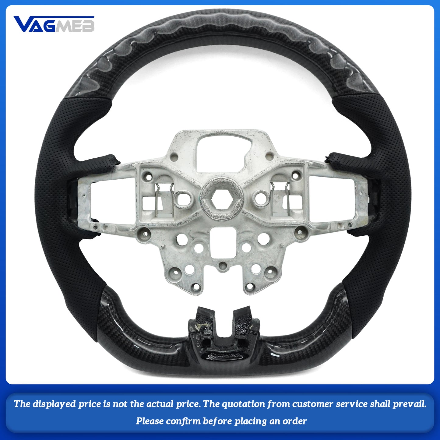 Carbon fiber perforated leather sports steering wheel for Ford Mustang 2018-2022 carbon fiber steering wheel, Car Accessories