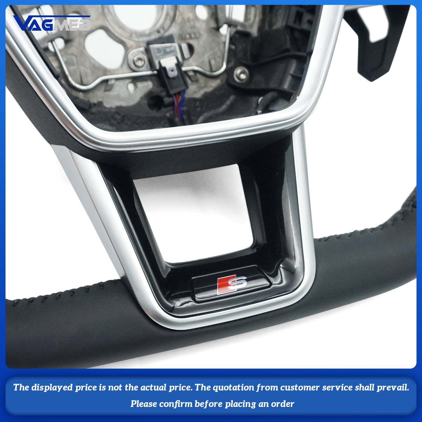 For Audi S logo A6C8, semi-perforated black line, lacquered large black paddles, unheated steering wheel