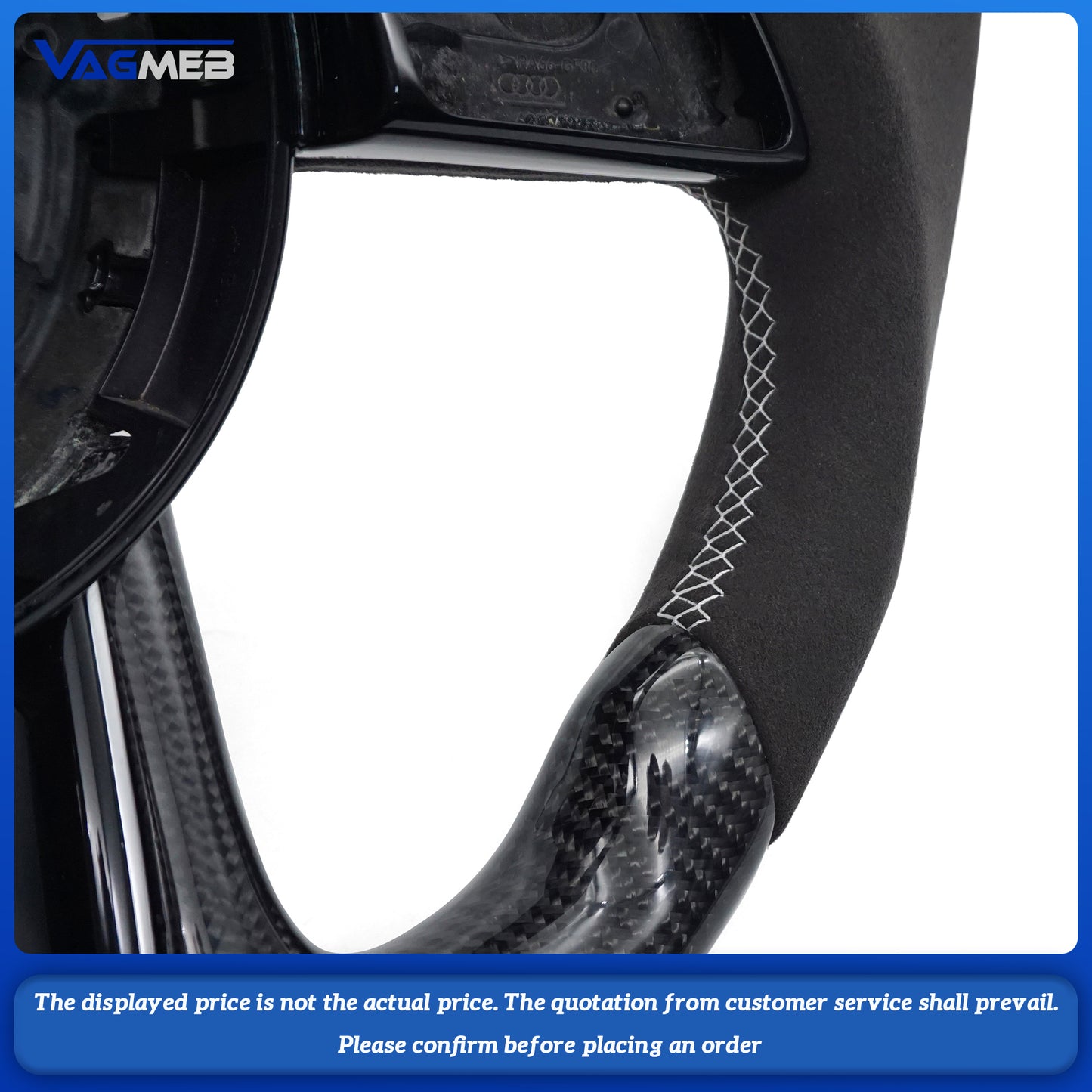 For Audi S LOGO A4B9 semi-suede carbon fiber white line white return center mark Steering Wheel