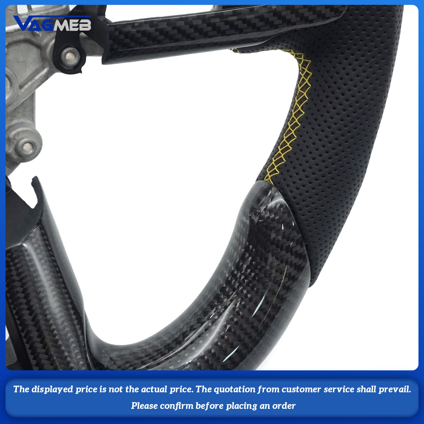 Ford Mustang GT Carbon Fiber D-Shape Steering Wheel with Sports Leather 2015-2023