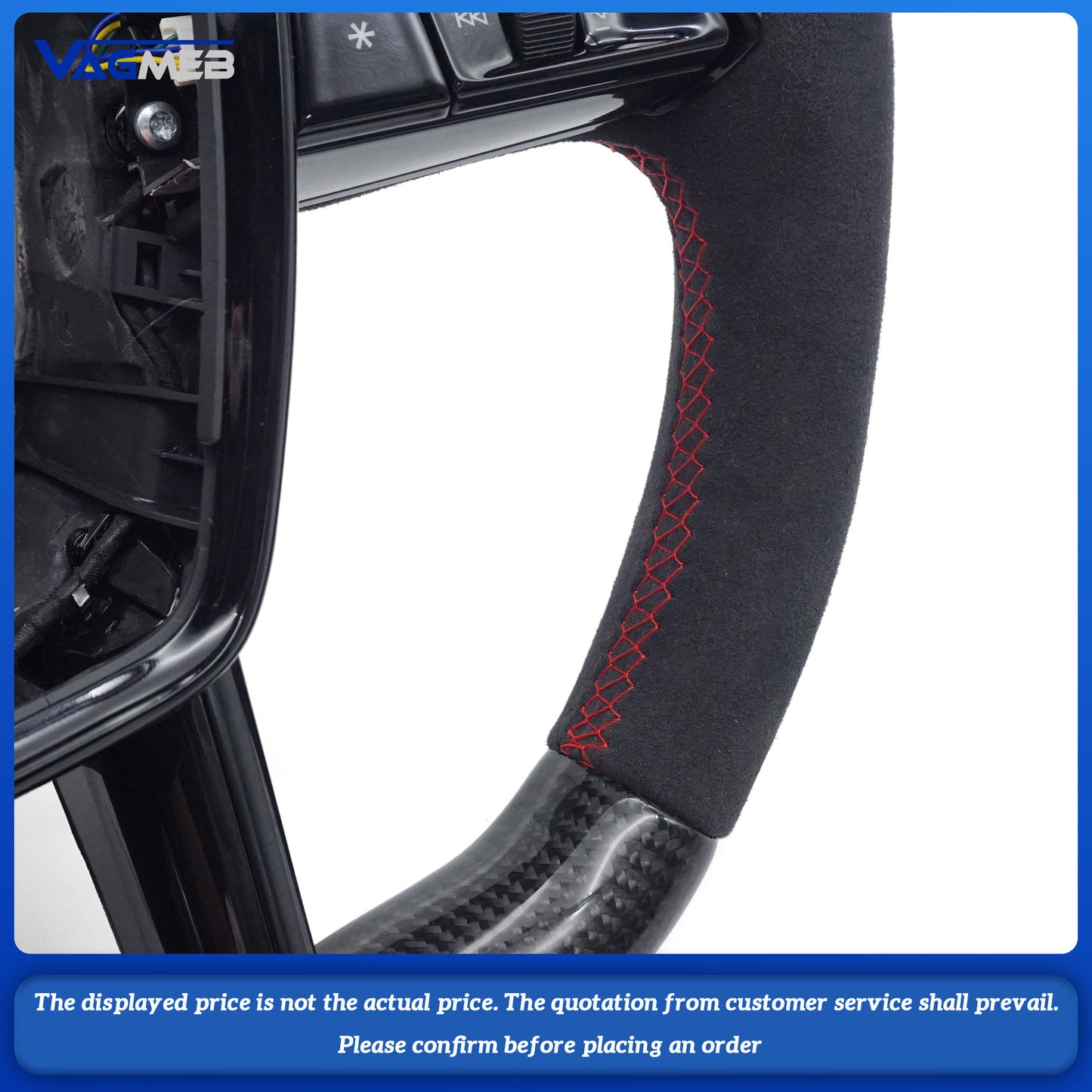 Carbon fiber Alcantara red stitching multifunctional flat bottomed sports steering wheel with heating For Audi A6 C8