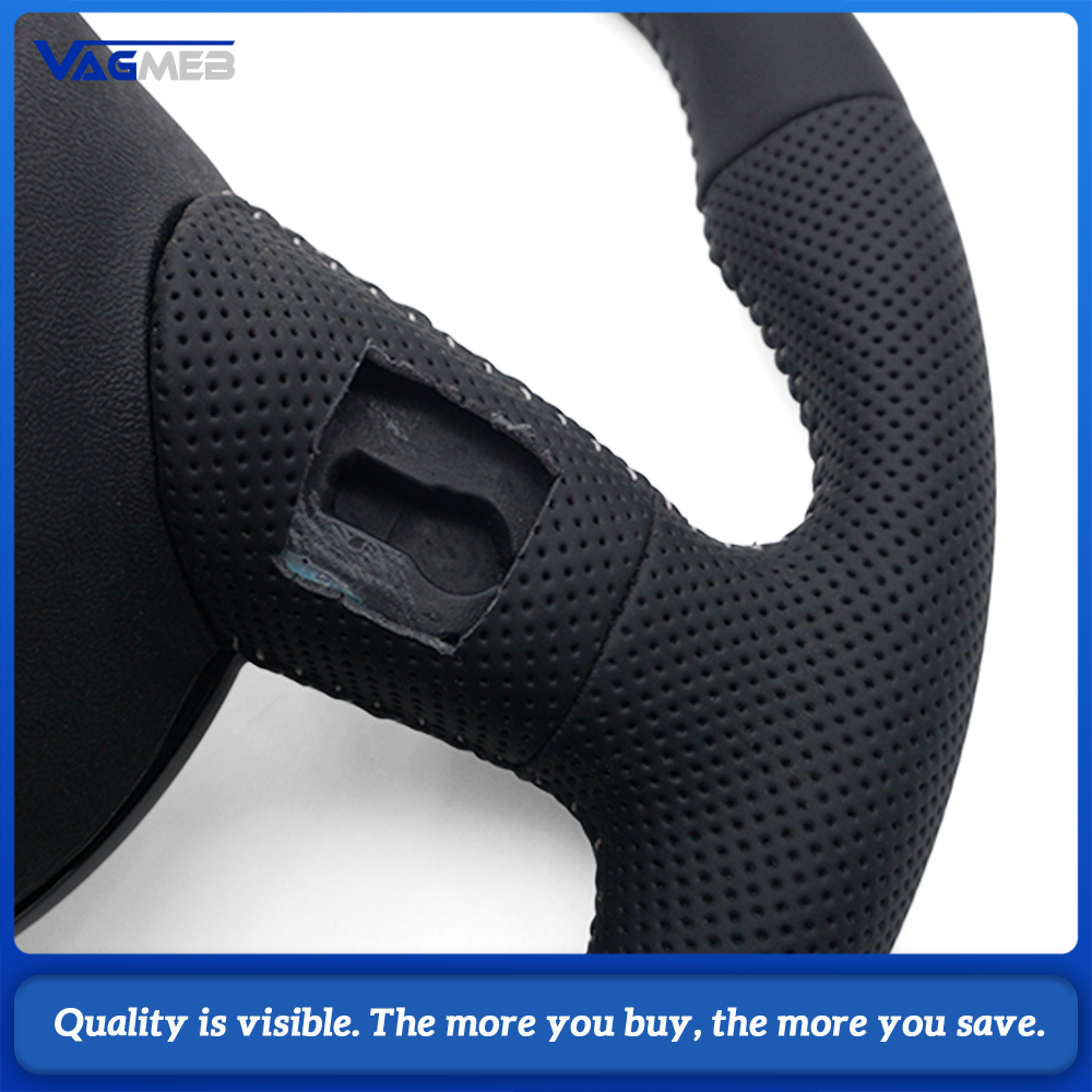 Car Half Perforated Steering Wheel Silver Stitching Without Control Buttons And Paddle Shifters Replacement For Audi A6 C7