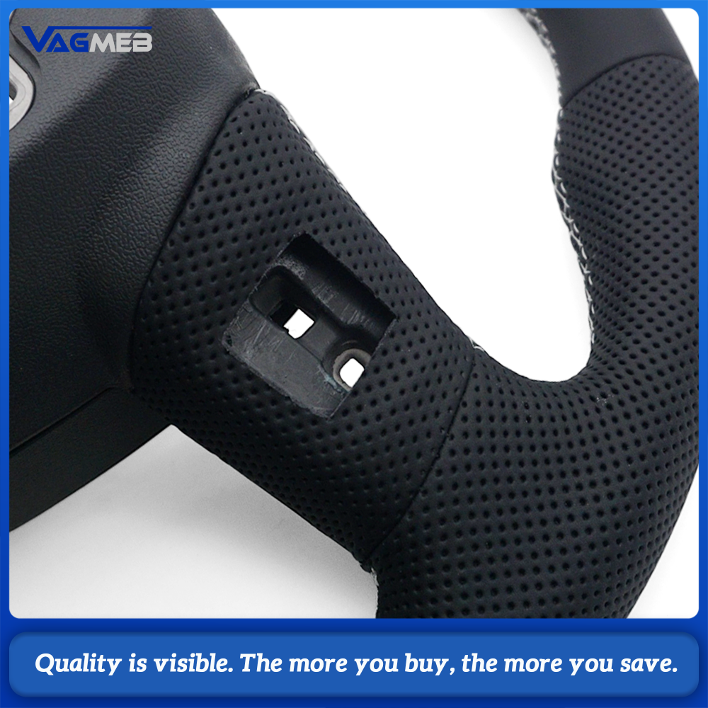 Car Half Perforated Leather Steering Wheel Gray Stitching Gloss Black Frame Heated Function Without Buttons Paddle Shifters Replacement For Audi A6 C8