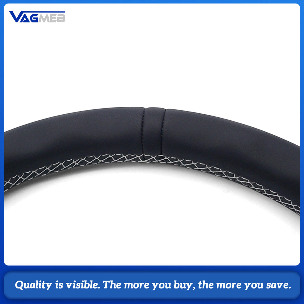 For Audi A4 B8 Shaped Steering Wheel Base, Half Perforated Leather White Stitching Black Centering Marker