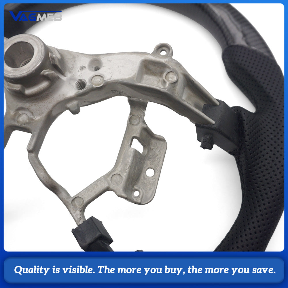 For Toyota Vego Sport Steering Wheel Carbon Fiber Trim Semi-Perforated Leather Black Stitching