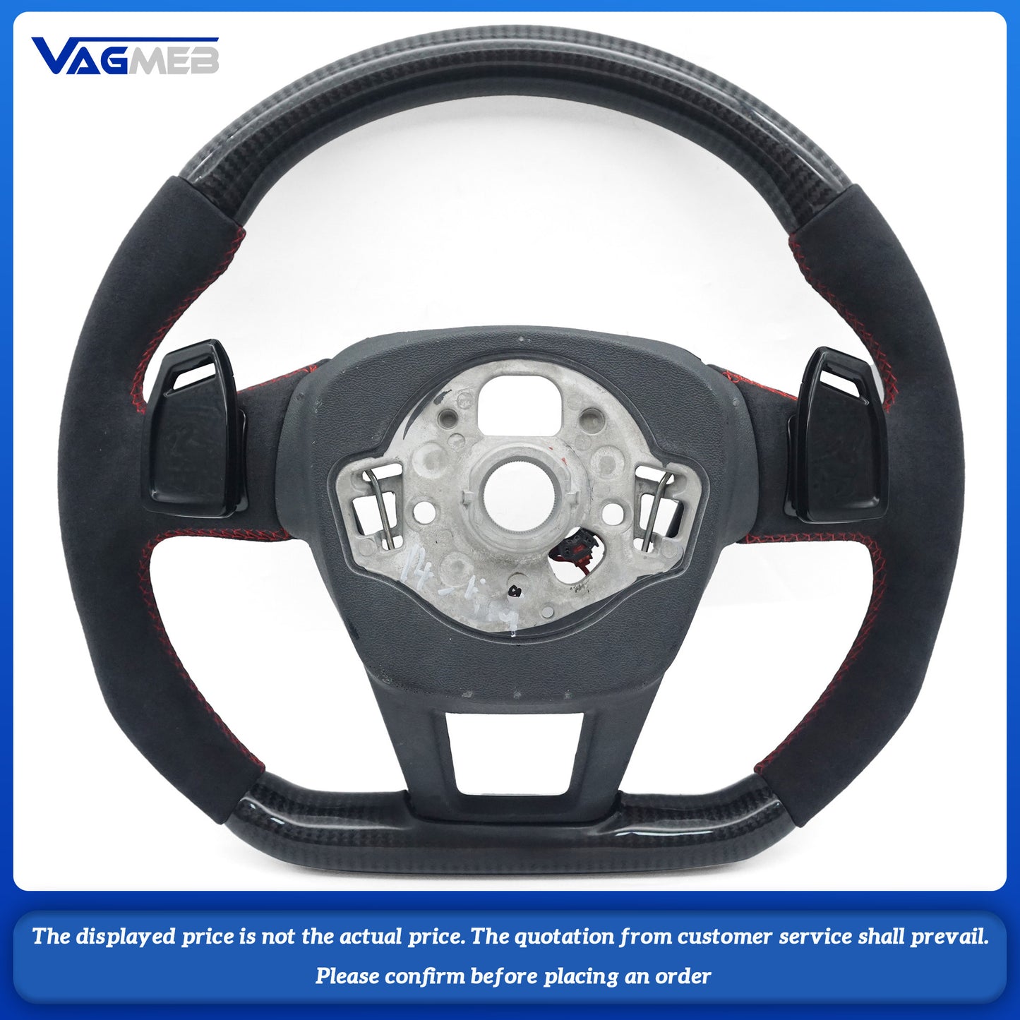 Carbon fiber Alcantara red stitching multifunctional flat bottomed sports steering wheel with heating For Audi A6 C8