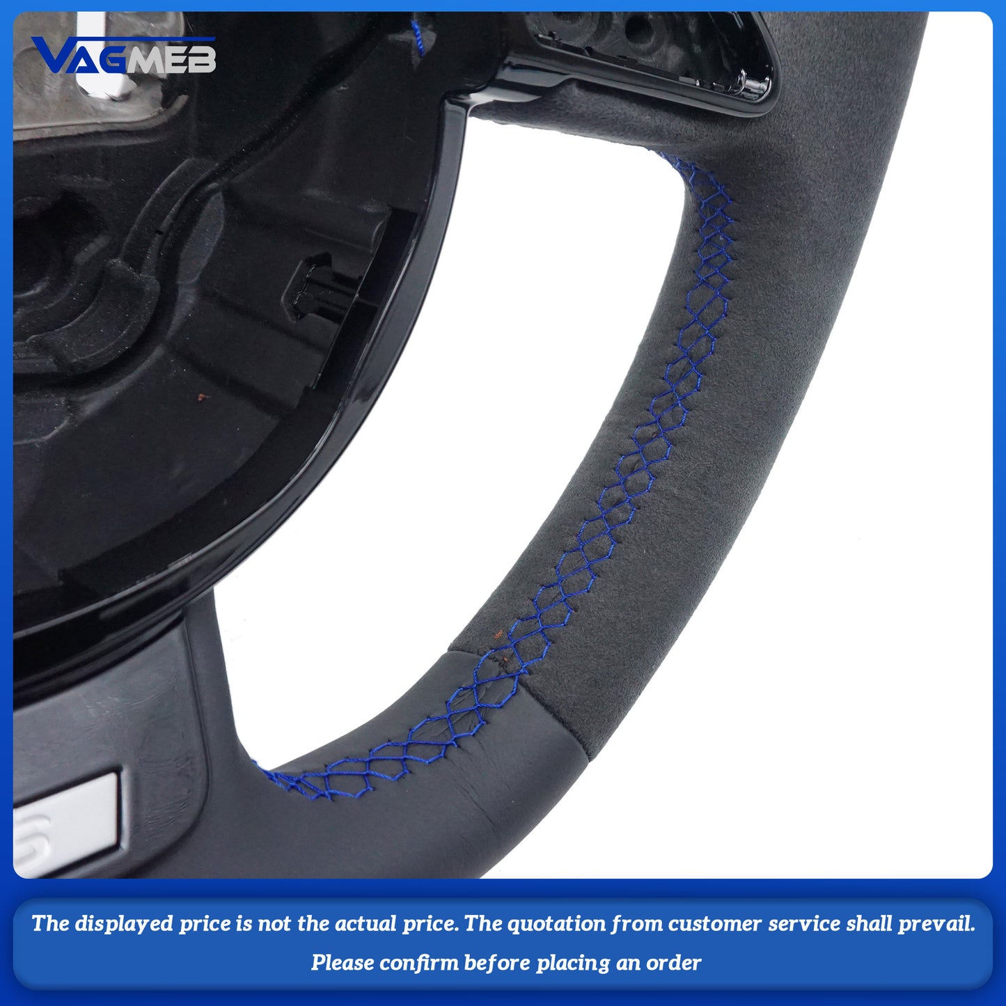 For Audi A3 8V A4 B8 A5 A6 A7 Q3 Q5 Q7, semi-suede dark blue line steering wheel without S LOGO