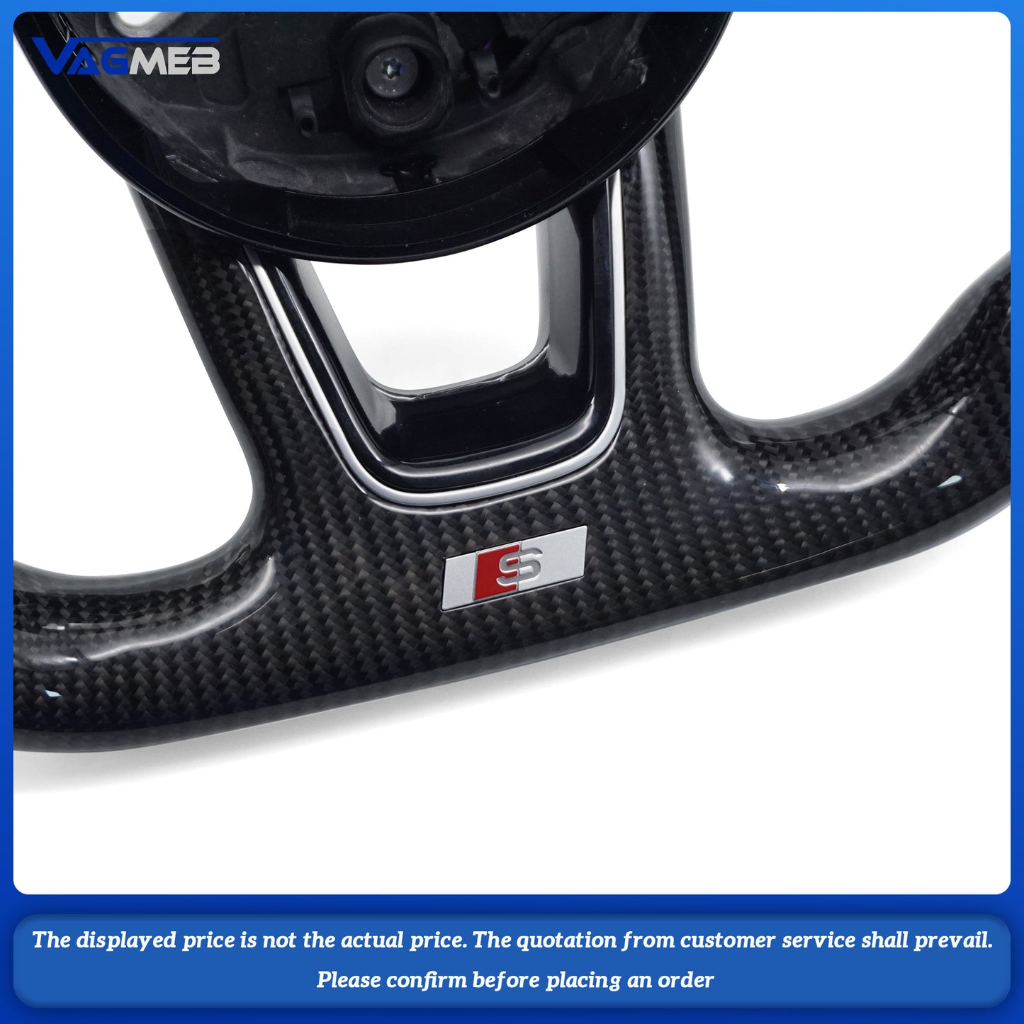 For Audi S LOGO A4B9, semi-perforated red line carbon fiber with red centering mark, buttons and paddles Steering Wheel