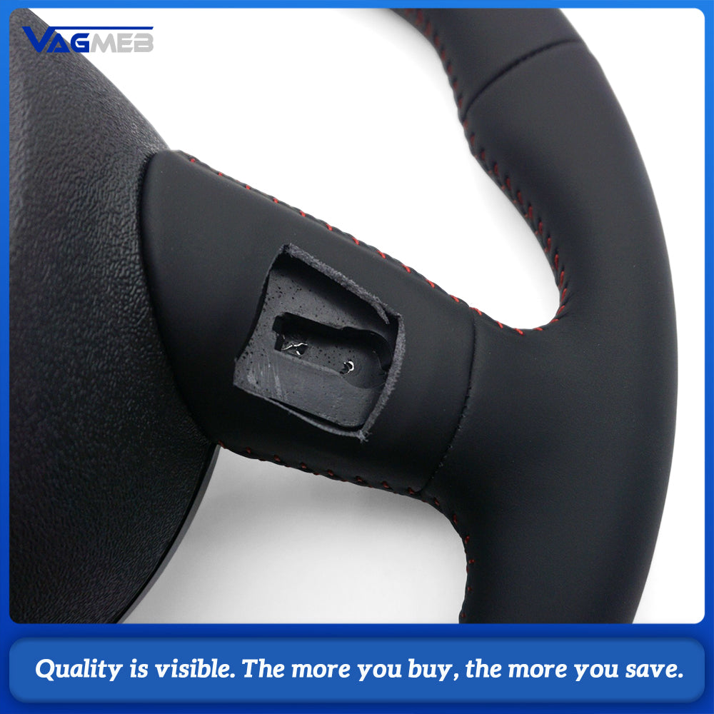 For Audi A4 B8 RS Sport Steering Wheel Hub Assembly Full Leather Red Contrast Stitching Interior Upgrade