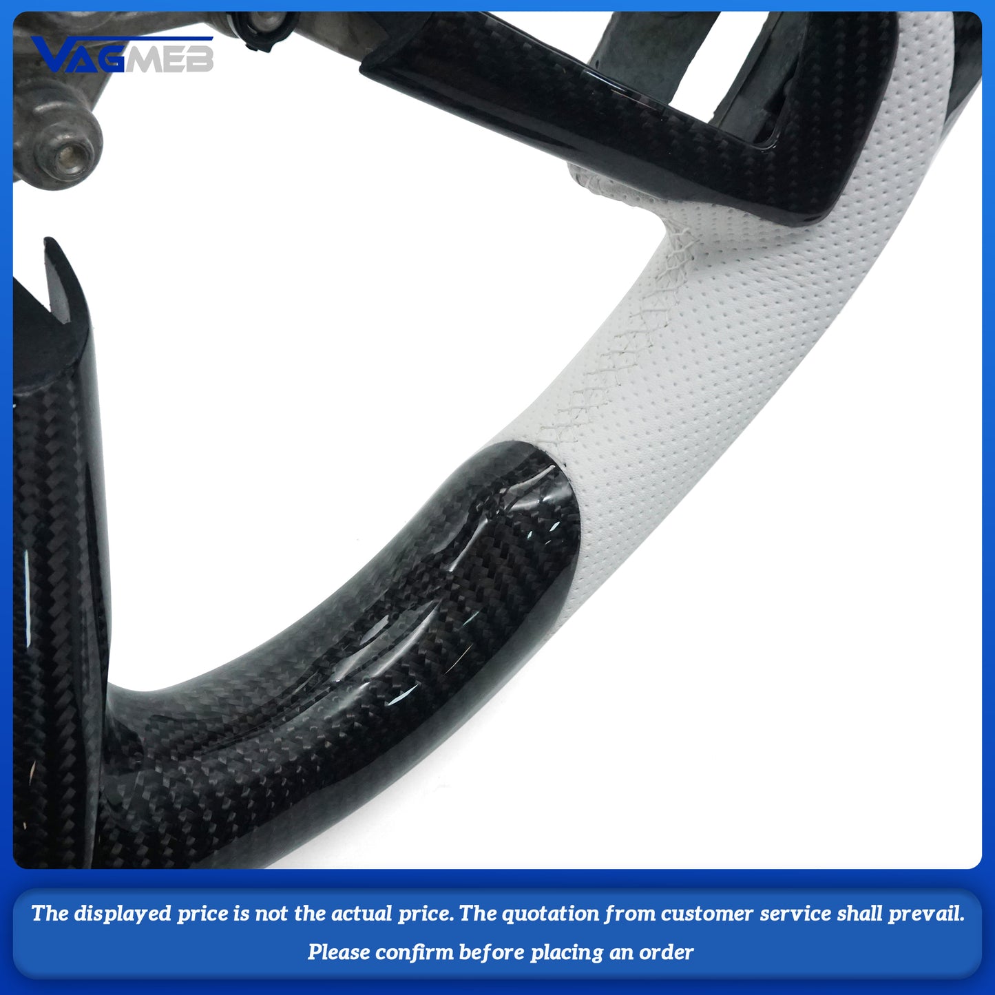 White Perforated Leather Carbon Fiber Steering Wheel for Ford Mustang GT