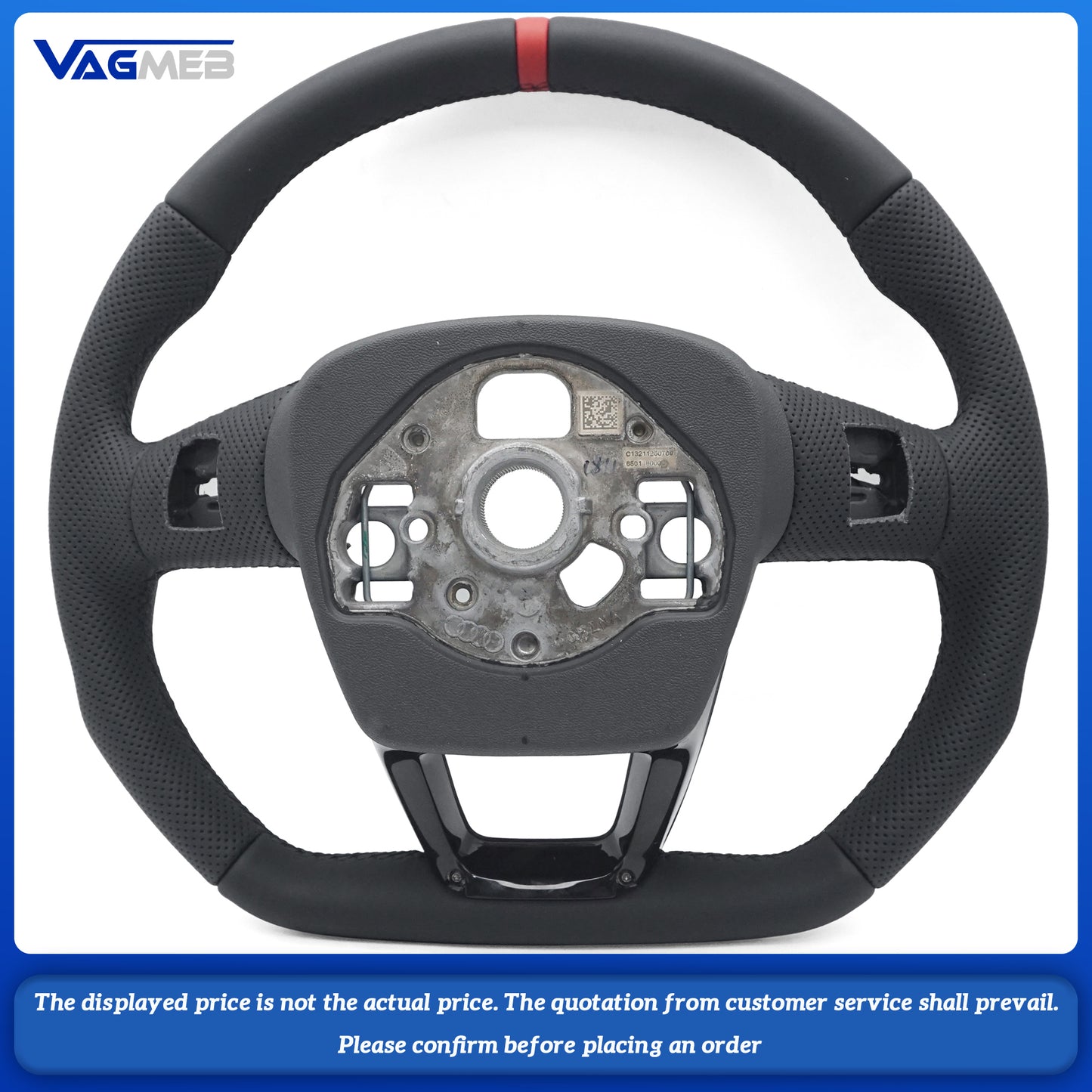 Perforated leather, black stitching, baked paint, black flat bottomed steering wheel For Audi Q3 F3