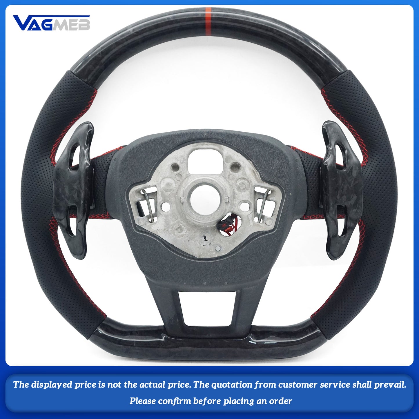 Forged carbon fiber genuine leather with red stitching, multifunctional sports steering wheel with heating For Audi A6 C8