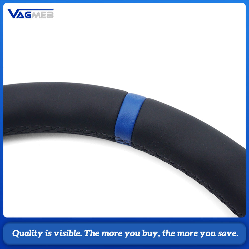 Car Half Suede Alcantara Steering Wheel Black Stitching With Blue Center Marker Replacement For VW T6