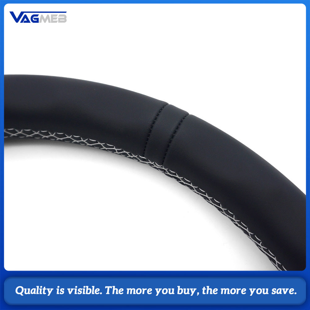Audi A4 B8 Ergonomic Sculpted D-shaped Steering Wheel Half Punch Leather Black 12 O’clock Top Mark OEM Hub Base