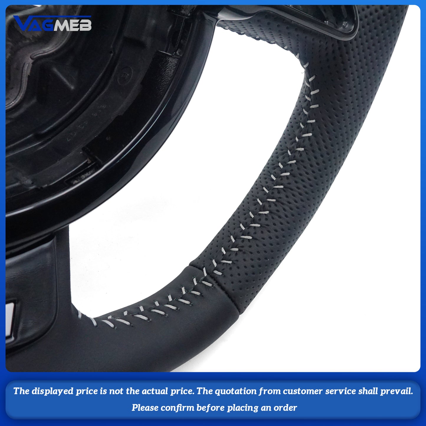 For Audi A6 C7 perforated leather White stitched flat bottomed sports steering wheel, Car Accessories