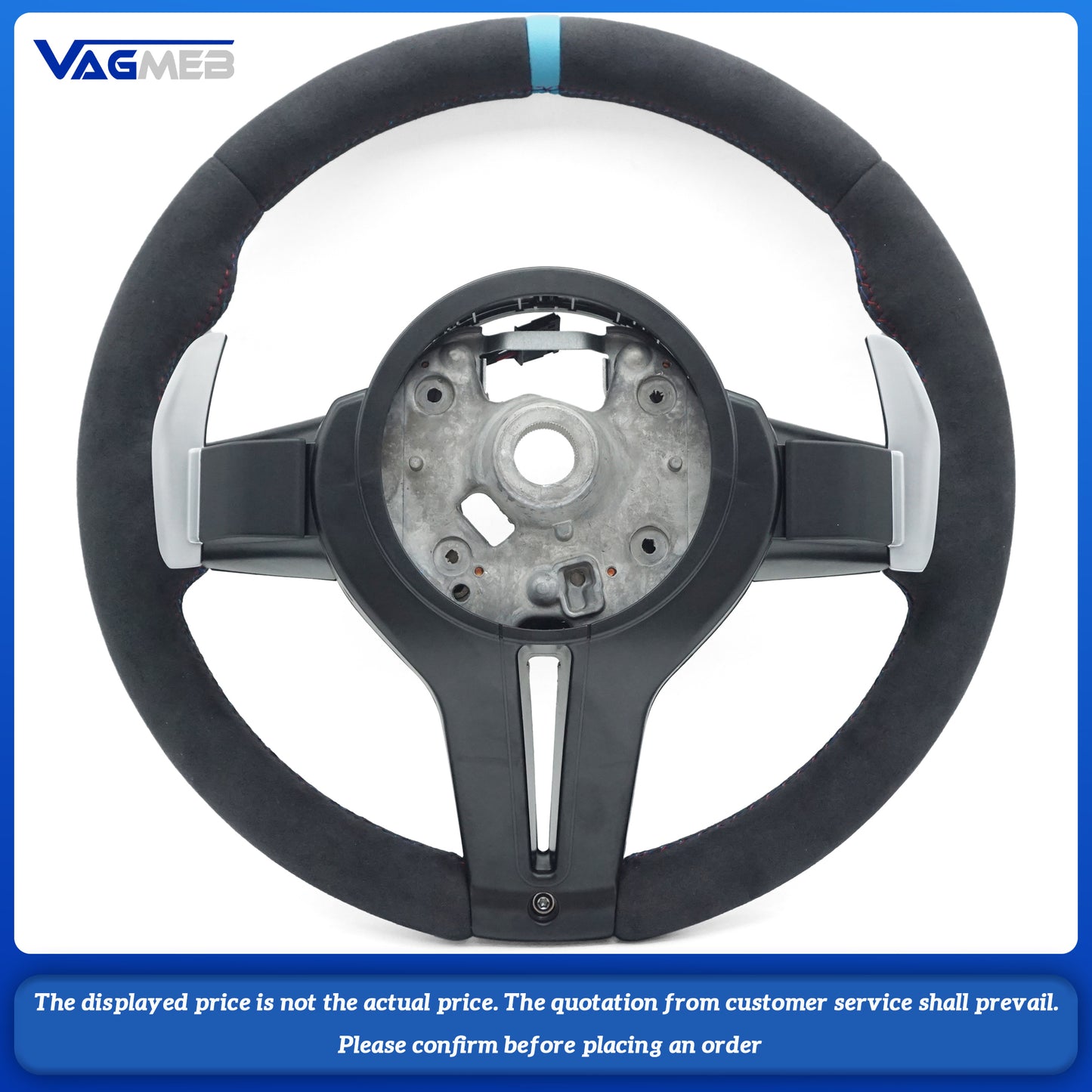 Leather black wire steering wheel with wathet 12 o'clock emblem For BMW M M3 M5 F10 F11 F13 F15 F20 F21 F22 F25 F01 F02 F03 F30 F31