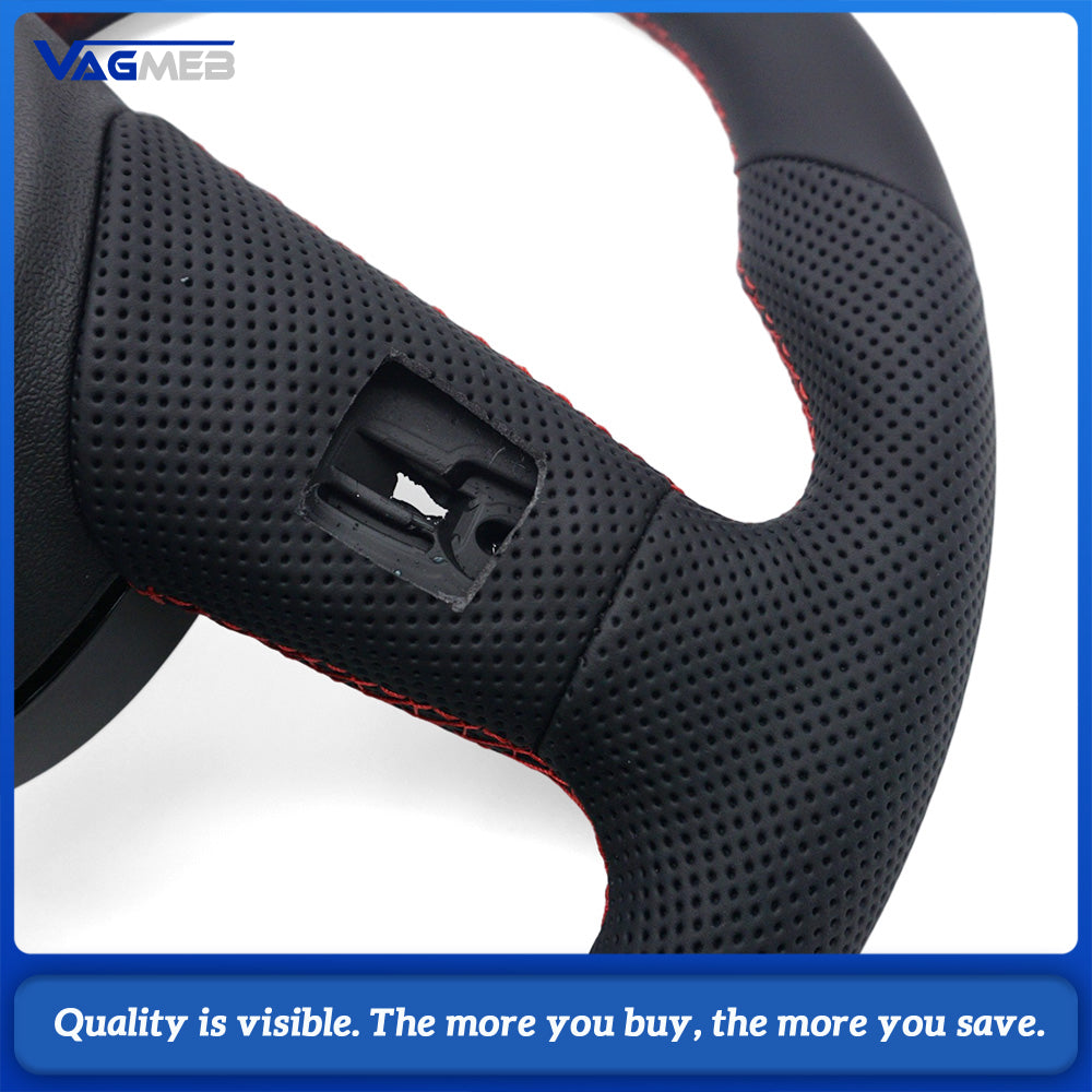 For Audi A4 B9 S logo Contoured Steering Wheel Base, Semi Perforated Leather with Red Contrast Stitching, No Shift Paddles, No Buttons, Car Interior Modification Sport Steering Wheel