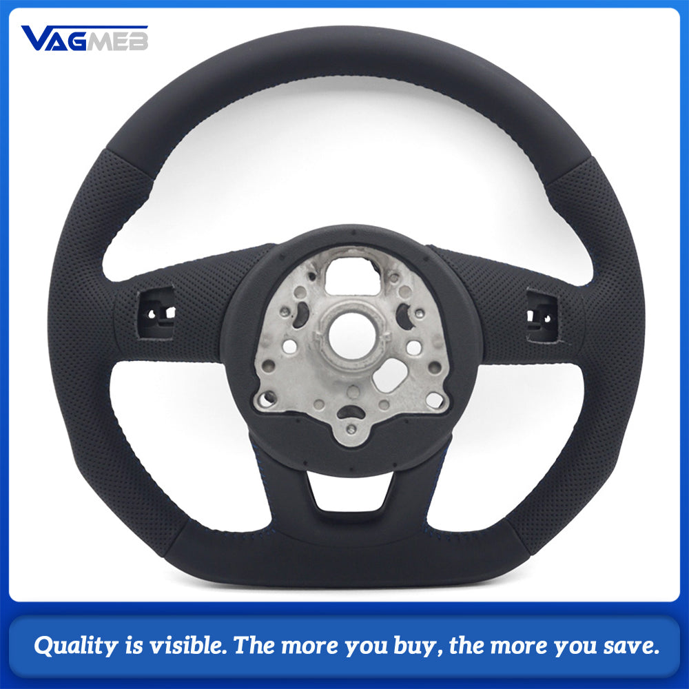 Sport S Logo Steering Wheel Fit Audi A4 B9 Half Perforated Grips Blue Sewing Line Modified Replacement Steering Wheel
