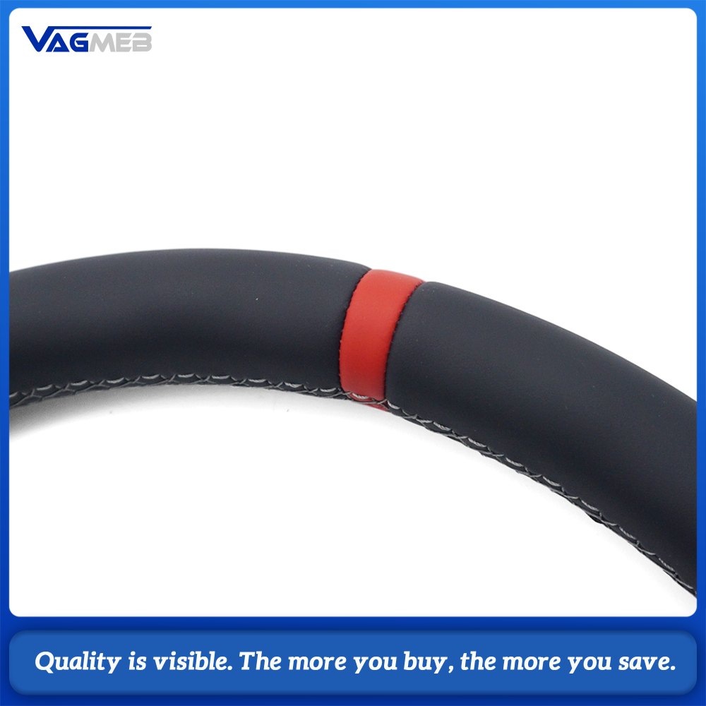 Car Contoured Half Perforated Steering Wheel Gray Stitching Red Center Marker Without Paddle Shifters and Control Buttons Replacement For Audi A4 B9