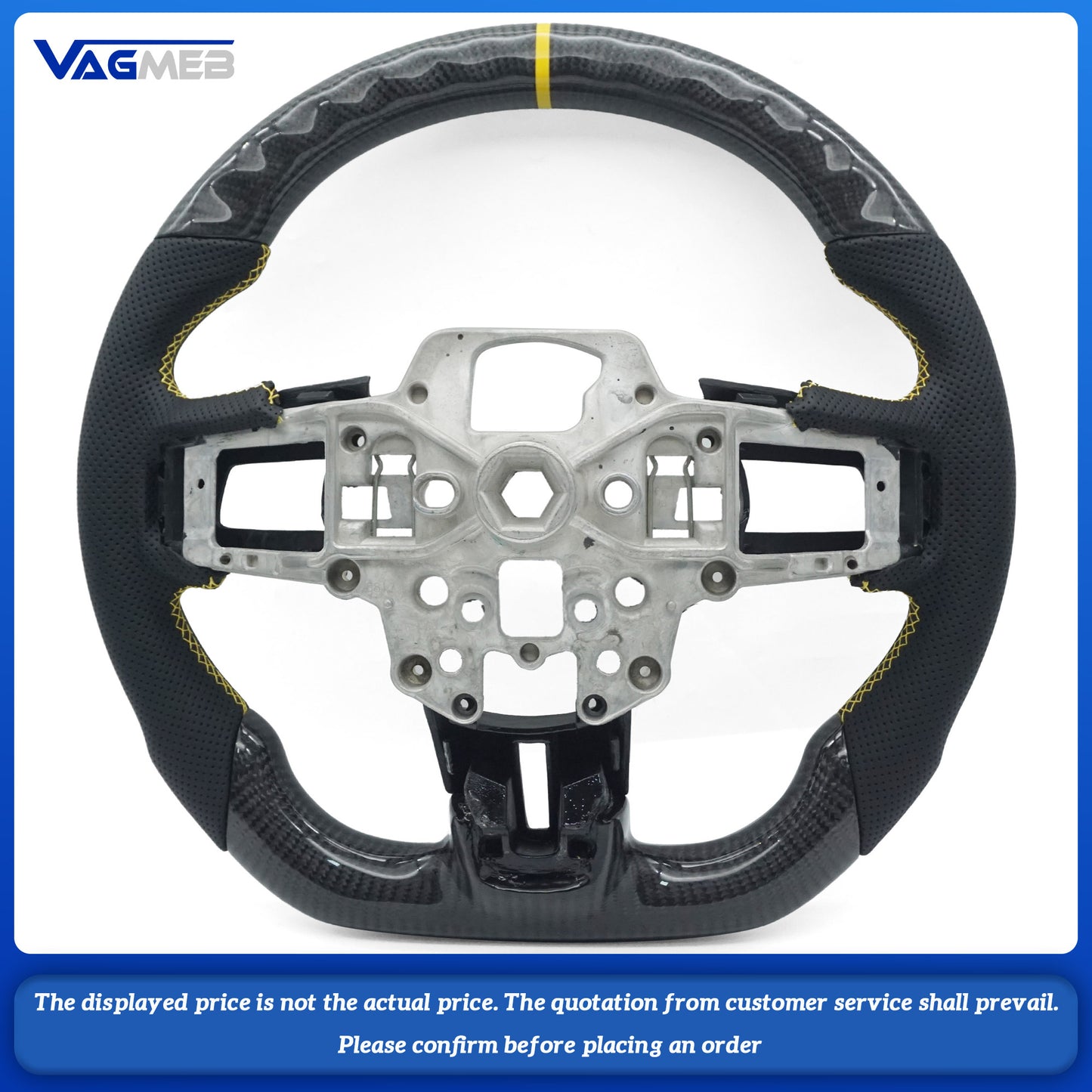 Ford Mustang GT Carbon Fiber D-Shape Steering Wheel with Sports Leather 2015-2023