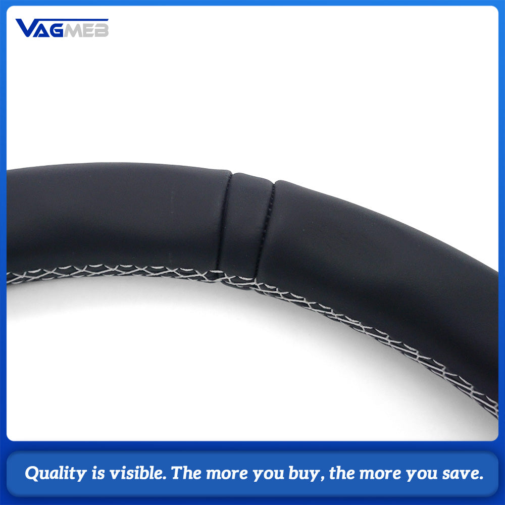 Semi‑Perforated Leather Steering Wheel White Stitching Black Center Mark No Paddle Shifters For Audi A4 B8