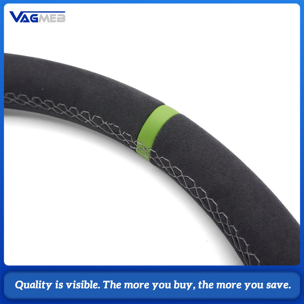 For Audi A38Y S Sport Steering Wheel With S Badge Shaped Bottom Base Half Perforated Leather Upper Lower Alcantara Cover White Thread Green Recenter Mark Modified Interior Steering Wheel