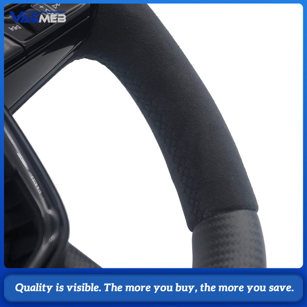 Matte Real Carbon Fiber Steering Wheel Half Alcantara Suede Black Stitch RS Badge With Multifunction Buttons Paddle Shifters Heated Fit Audi A6 C8 S6 RS6