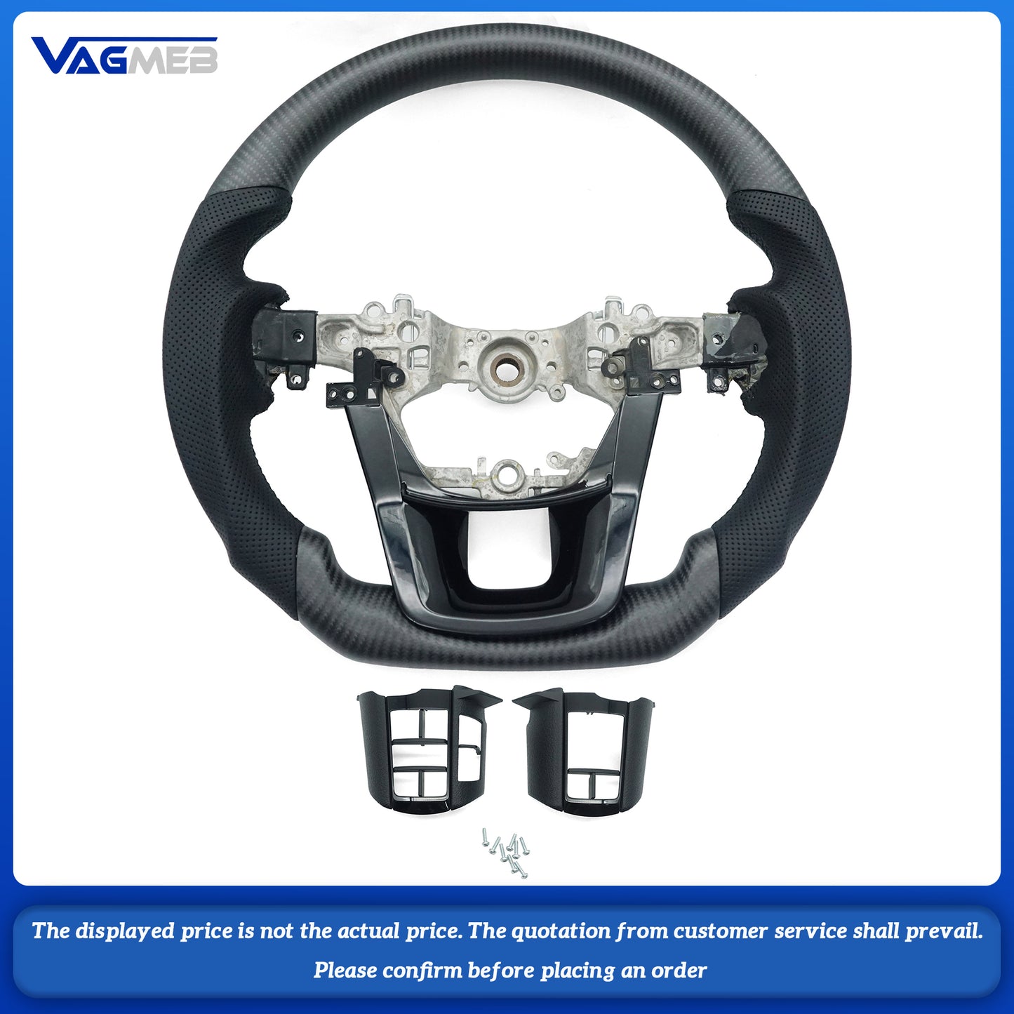 For Toyota Hilux Matte carbon fiber semi-perforated black wire steering wheel