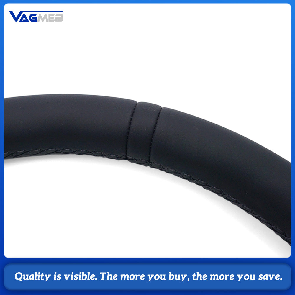 For Audi A4 B9 Shaped Steering Wheel, Half Perforated Leather Black Stitching Black Centering Marker Without Control Buttons and Shift Paddles