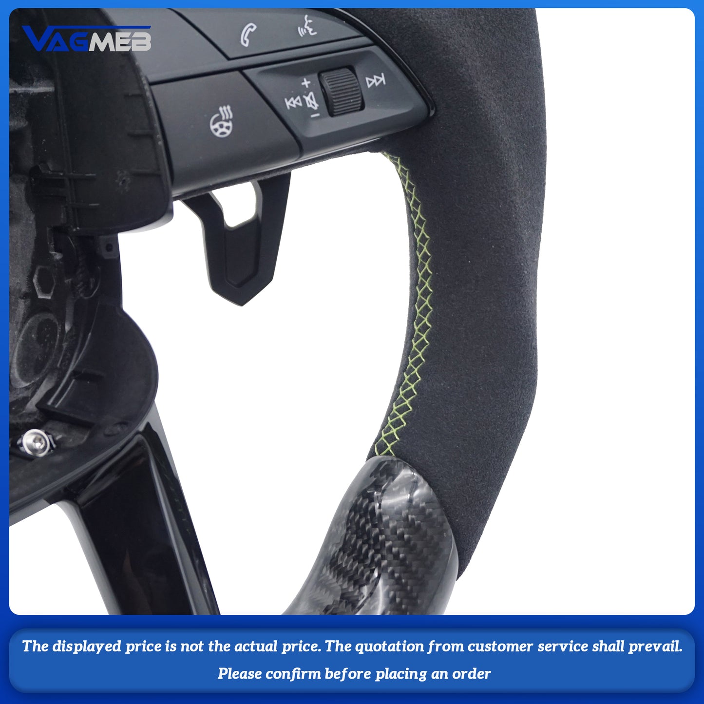 For Audi RS LOGO Q5 FY carbon fiber version, brushed green thread, green return, Lambard paddles, steering wheel strap heating