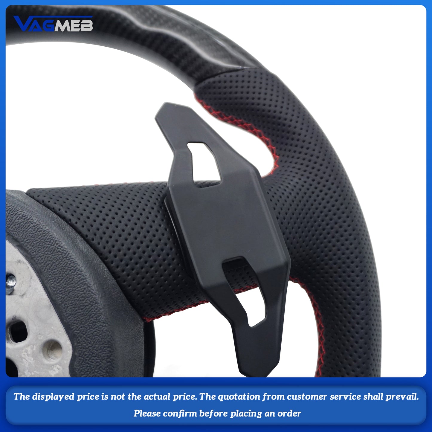 For Audi S LOGO A4B9, semi-perforated red line carbon fiber with red centering mark, buttons and paddles Steering Wheel