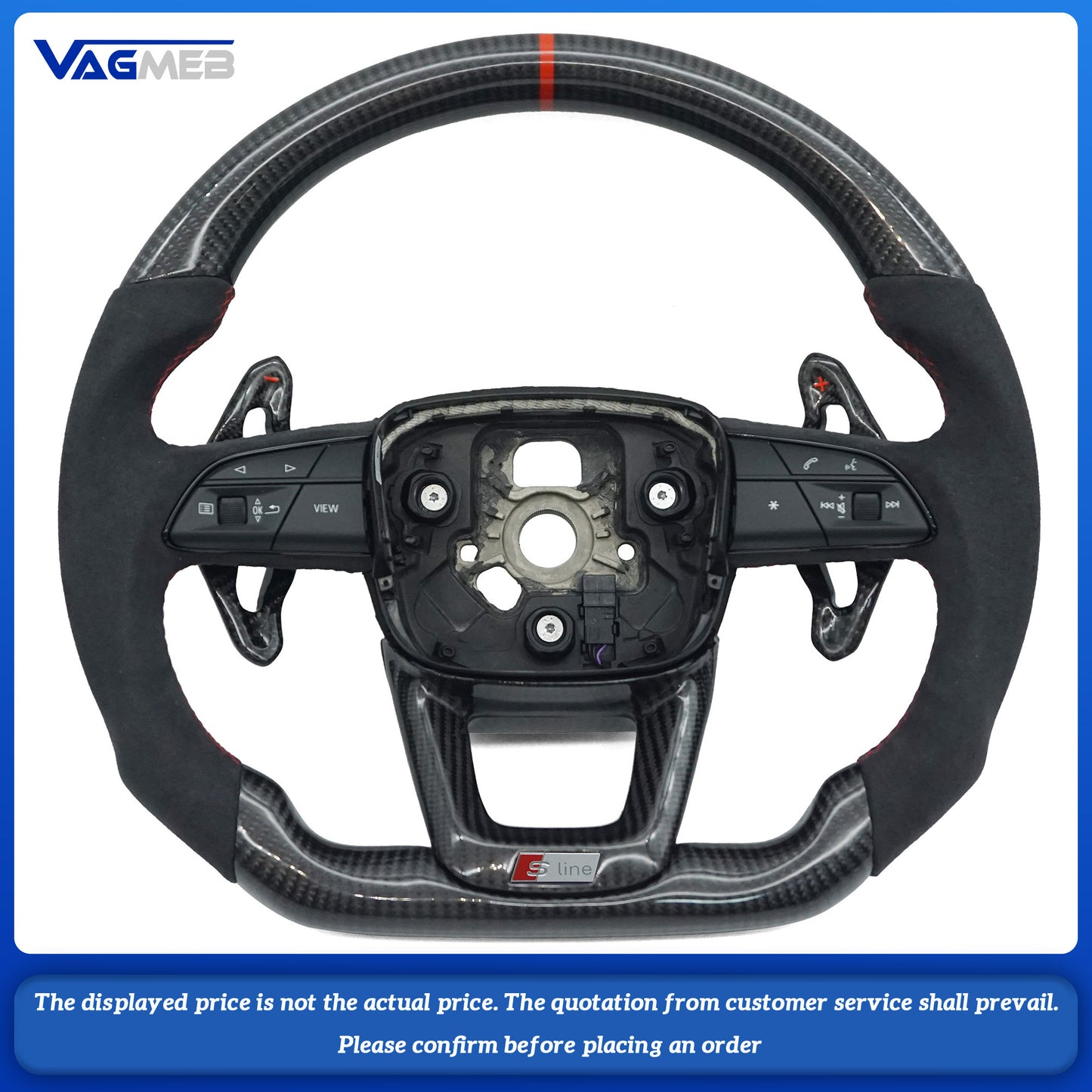 Carbon fiber Alcantara multifunctional flat bottomed steering wheel with paddle shifters for Audi Q5 FY, Car Accessories