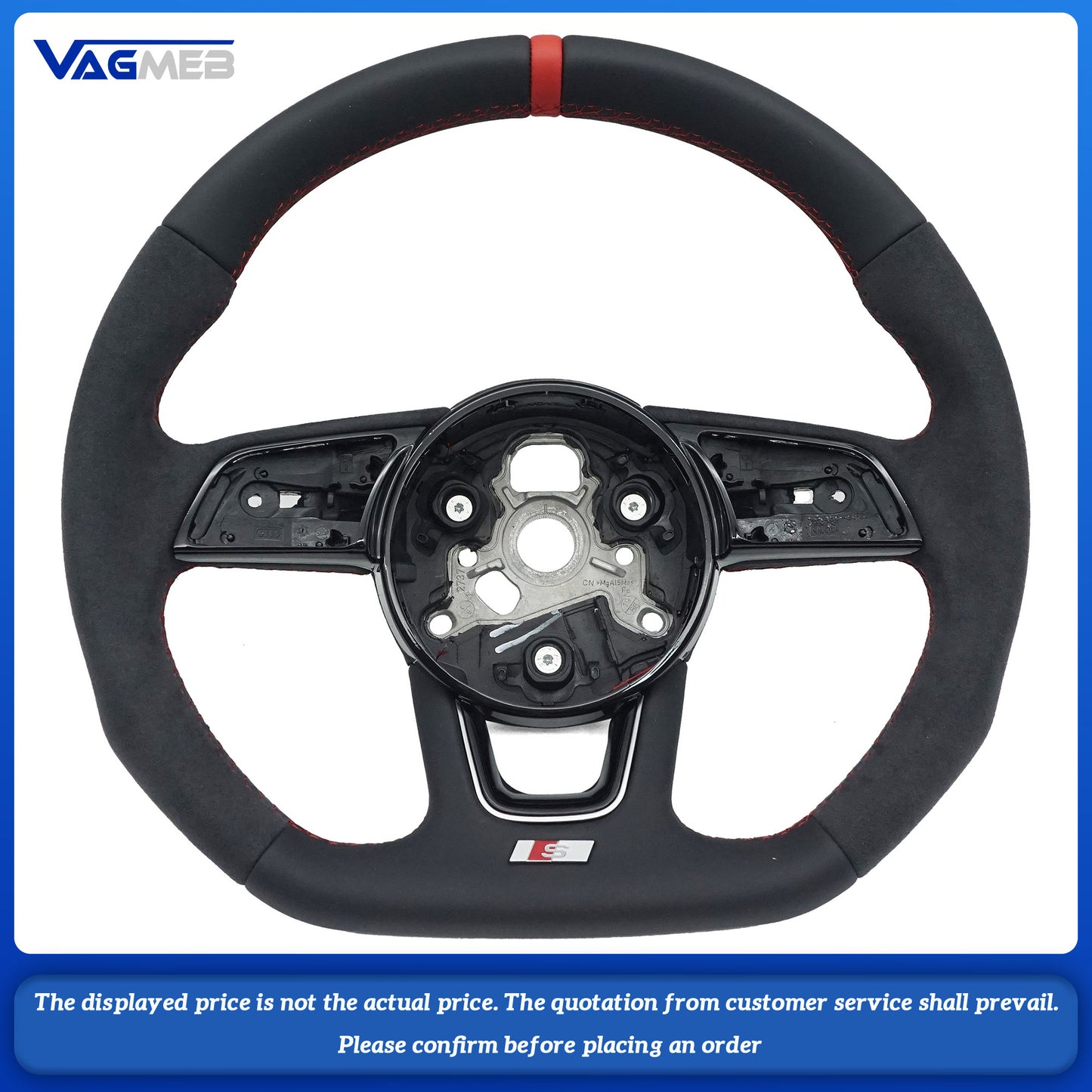 For Audi A4 B9 leather perforated alcantara Custom style steeringwheel with S or RS or Sline logo and thread colour