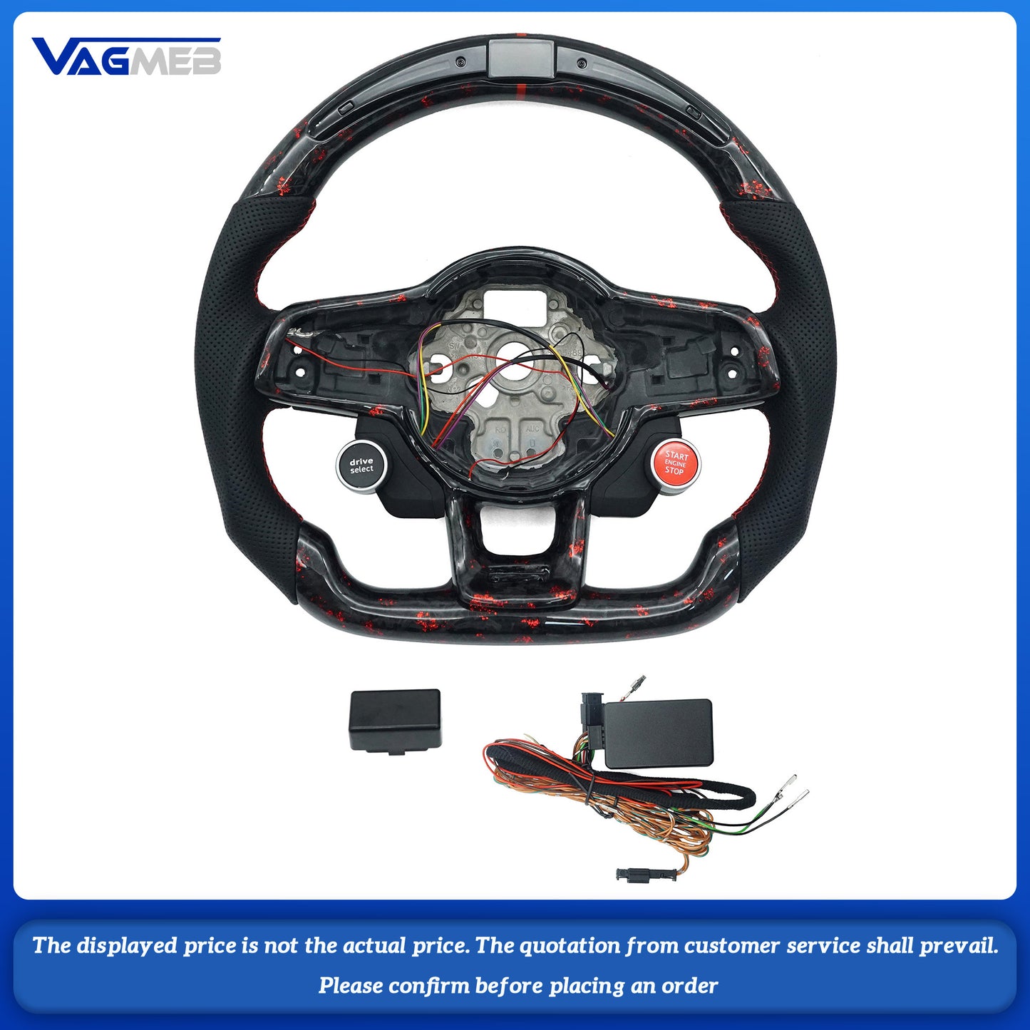 For VW Golf 7 (MK7, MK7.5) GTI R, GTD, GTE models with LED lighting, red foil carbon fiber trim, and R8 dual-spoke steering wheel