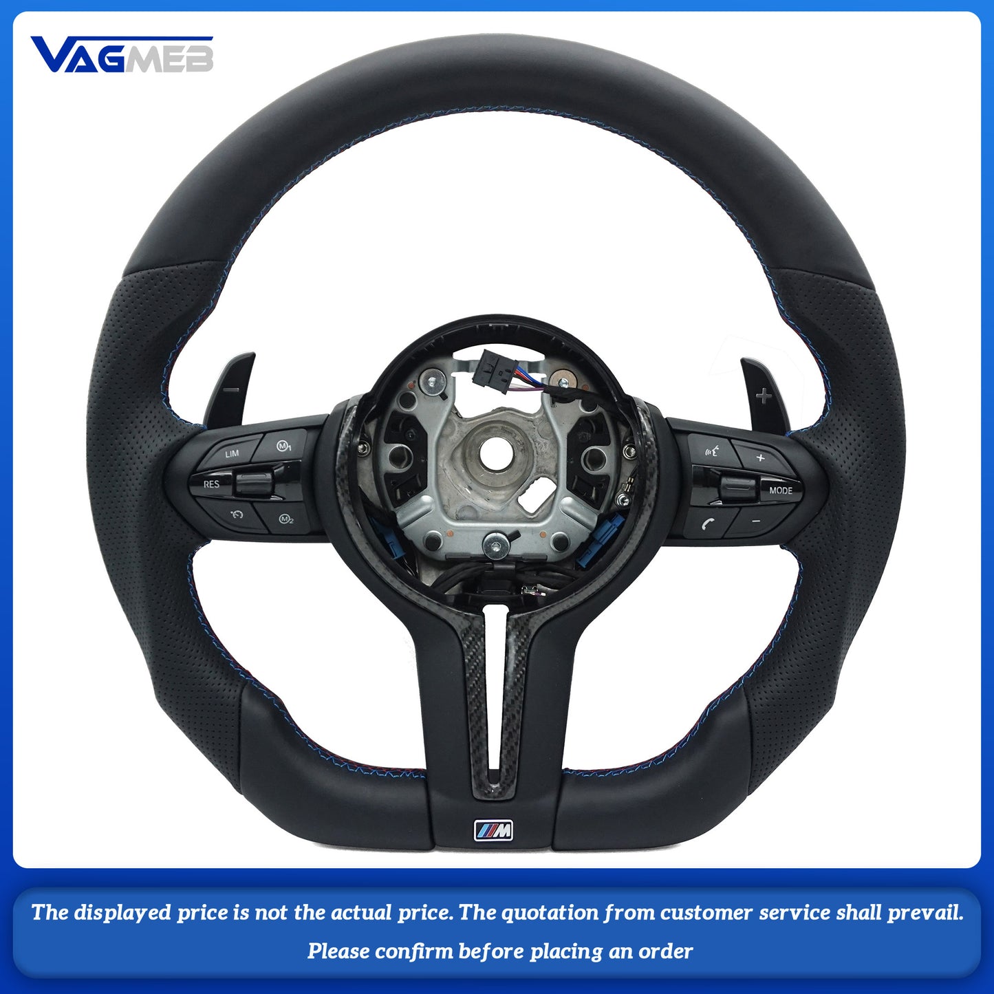 For BMW thongs with semi perforated tricolor lines and bright carbon frame steering wheel without airbags (three series)