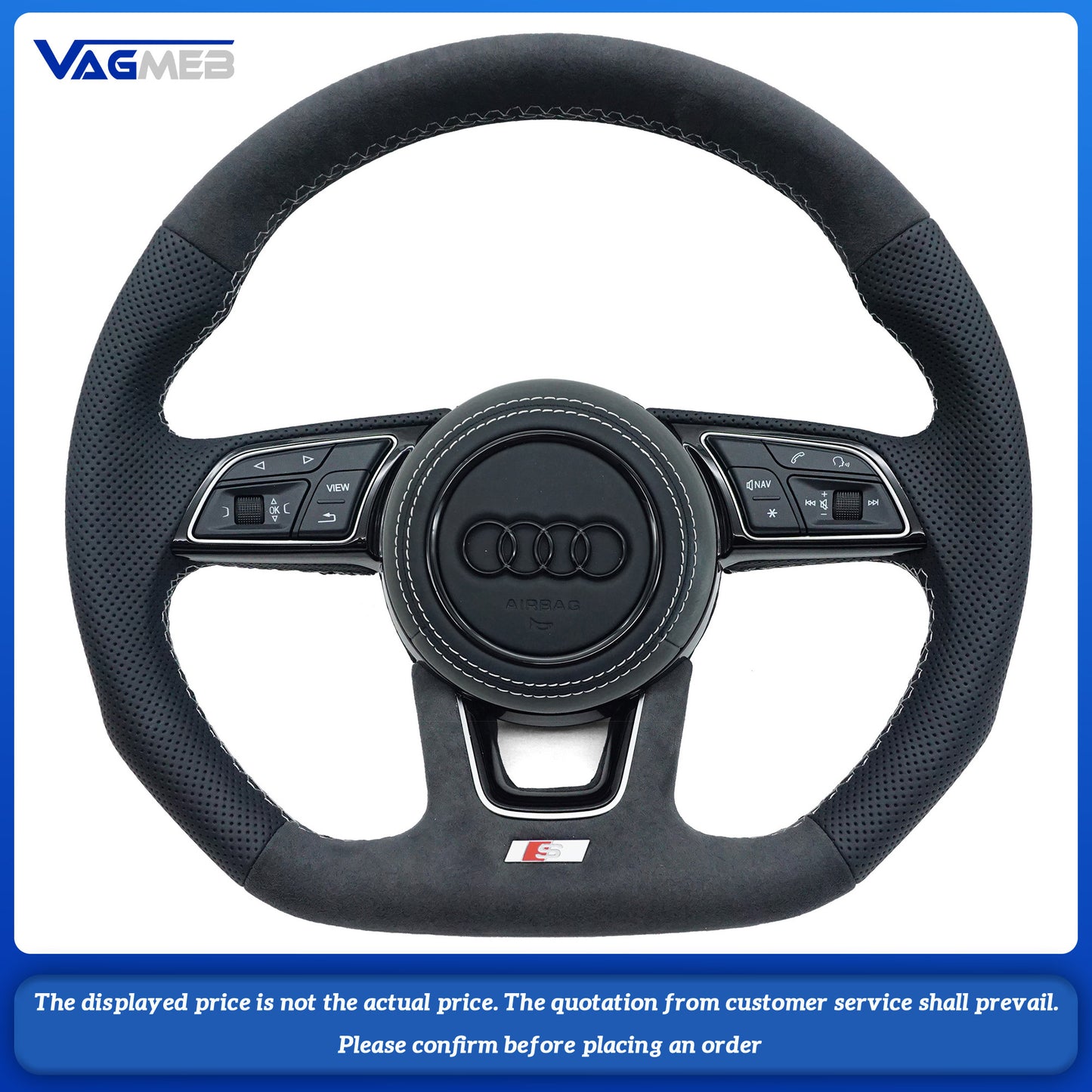 Fully steering wheel For Audi A4 B9 Refit Upgraded Multi-Function Leather Suede Flat Bottom Steering Wheel Sport