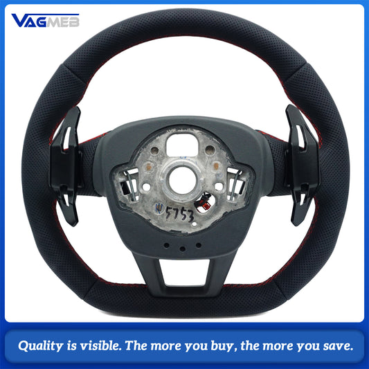 Blackened steering wheel suitable for Audi A6 C8 A7 red stitched leather sport steering wheel with heating