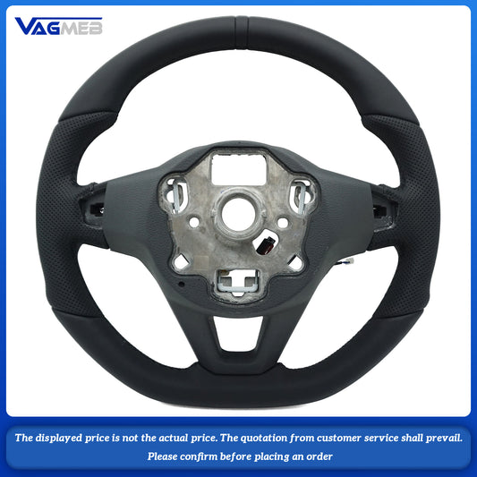 For VW Golf 8 black wire semi perforated steering wheel, heated paddle wheel, bottom with black leather return logo