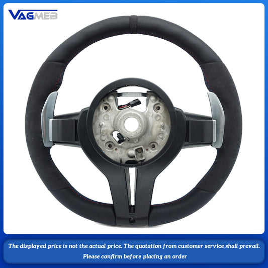 For BMW thong with semi suede tri color line and black suede return logo, vibration steering wheel, no airbag (5 Series)
