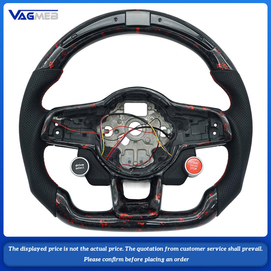 For VW Golf 7 (MK7, MK7.5) GTI R, GTD, GTE models with LED lighting, red foil carbon fiber trim, and R8 dual-spoke steering wheel