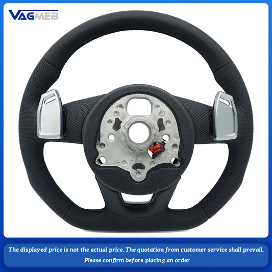 Half perforated leather flat bottomed sports steering wheel with heating,For Audi A4 B9 A3 A5 RS3 RS4 RS5