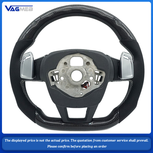 For Audi A6 C8 carbon fiber genuine leather gray stitching multifunctional steering wheel with heating, Car Accessories
