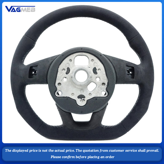 For Audi A4B9 Fully Perforated Semi-Perforated Genuine Leather Suede Flats Steering Wheel